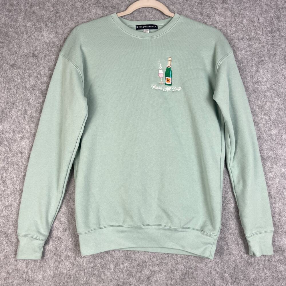 Kiel James Patrick Sweatshirt Womens XS Green Rose All Day Wine Embroidered Soft